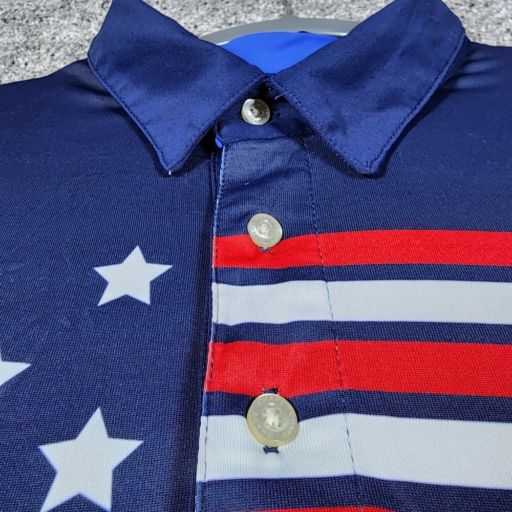 Chaps Golf Polo Shirt Mens XL Blue American Flag Stars Stripes Excellent - Picture 4 of 12